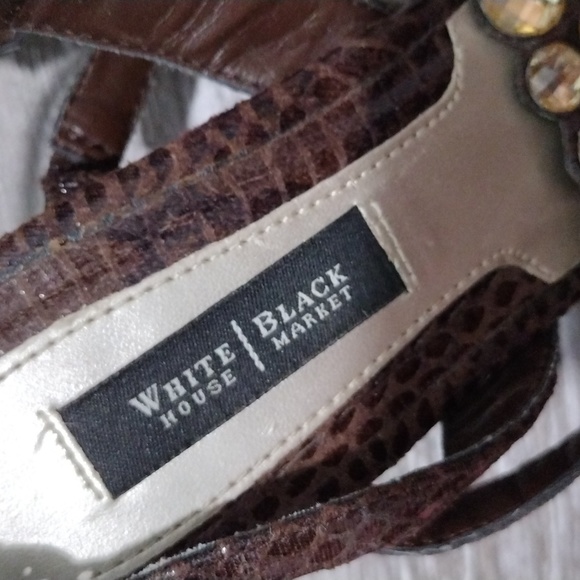 White House Black Market brown leather python print sandals. Size 8.5. mint - Picture 3 of 12